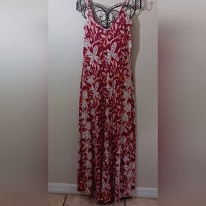 Lucky Brand Red and White Floral Cotton Maxi Dress